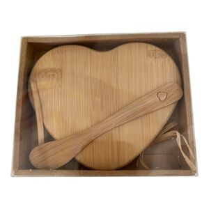 Heart Shaped Miniature Bamboo Cheese Board and Spreader New In Box
